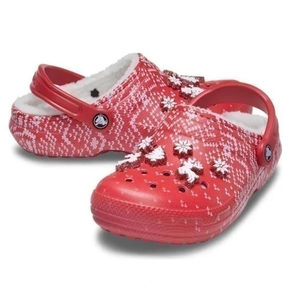 Crocs Classic Lined Holiday Charm Clog Red White women's 10/mens' 8